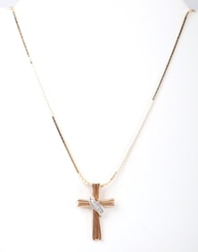 14K YELLOW GOLD DIAMOND CROSS NECKLACE
