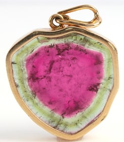 14K YELLOW GOLD WATERMELON TOURMALINE PENDANT