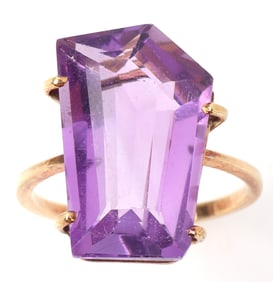 14K YELLOW GOLD POLYGON AMETHYST RING SZ 6.5