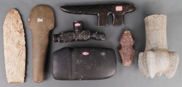 LOT 7 VINTAGE NATIVE AMERICAN CARVED STONE TOOLS