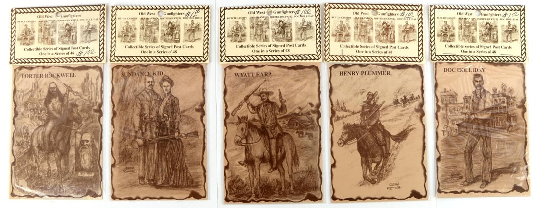 OLD WEST GUNFIGHTERS COLLECTIBLE SERIES POSTCARD: Gunfighter portraits by George Running, sealed new old inventory condition.