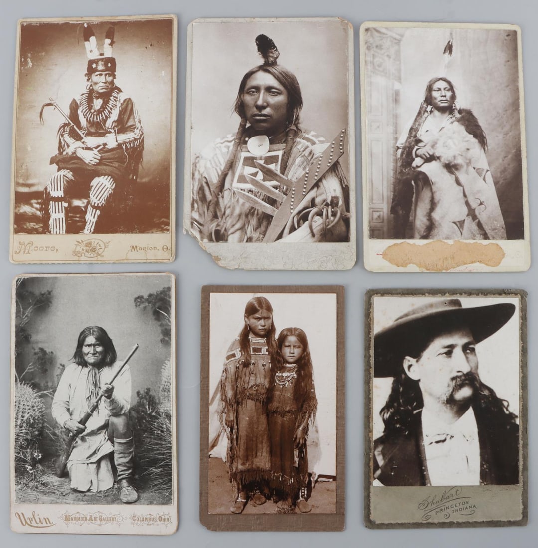 6 LATE 19TH CENTURY ANTIQUE PORTRAIT PHOTOGRAPHS: Lot of six (6) late 19th century portrait photographs of Native American Chieftains, children, and Wild Bill Hickock. Chieftain photographs include "Spotted Eagle 1880", Chief Ta-La-Wah 1888, Souiy Ch