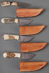 4 LONE WOLF DAMASCUS STEEL NECK KNIVES W SHEATH