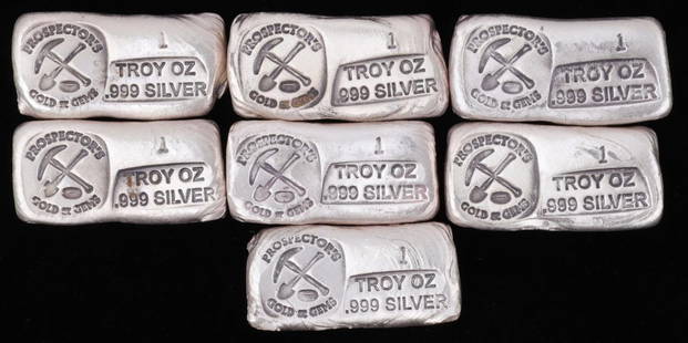 LOT OF 7 1 OZT FINE SILVER PROSPECTOR'S BAR INGOT: All electronically tested 7 1 OZT bars.