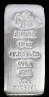 10 OZT SUISSE .999 FINE SILVER BAR: Electronically tested, purchased from refiner. This lot has a reserve.