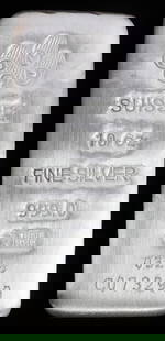 10 OZT SUISSE .999 FINE SILVER BAR: Electronically tested, purchased from refiner. This lot has a reserve.