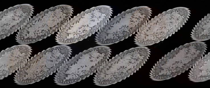 10 MORGAN SILVER DOLLAR COIN LOT ALL PRE 1900: From circulation common dates, G/VG