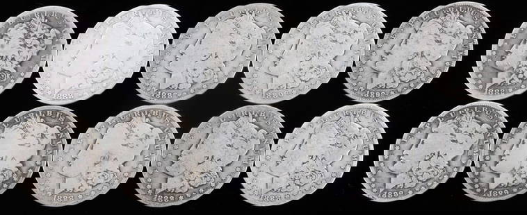 10 MORGAN SILVER DOLLAR COIN LOT PRE 1900 DATES: From circulation G/VG, all early dates. This lot has a reserve.