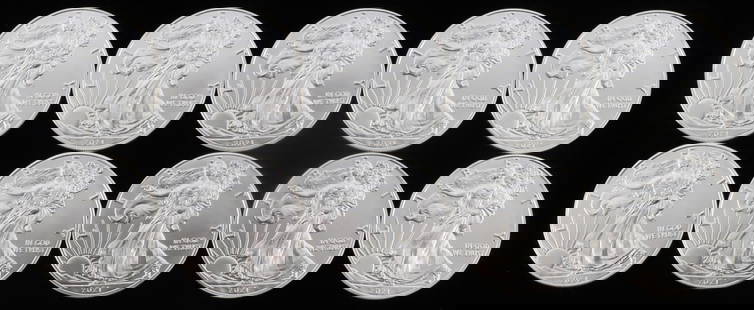 10 AMERICAN SILVER EAGLE 1 OZ SILVER DOLLAR COINS: Electronically tested Silver Eagle coins purchased through refinery This lot has a reserve.