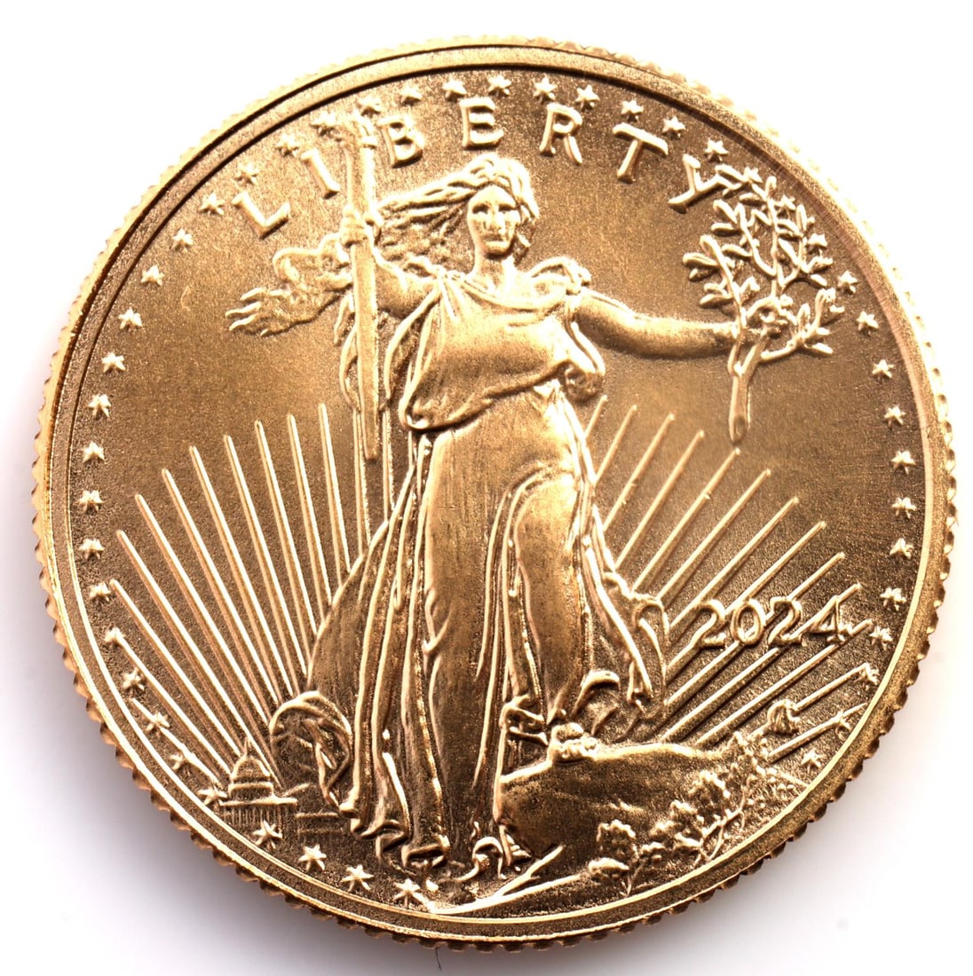 2024 1/10 OZT GOLD AMERICAN EAGLE BU COIN: Brilliant uncirculated , electronically tested. This lot has a reserve.