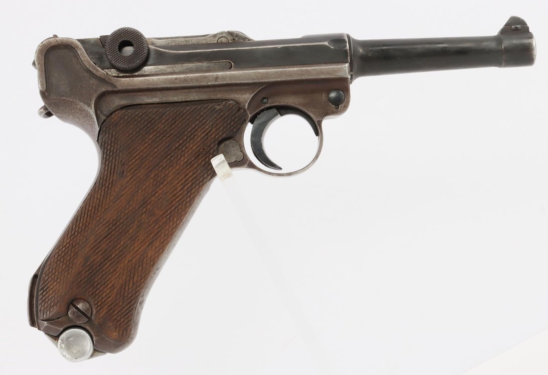 WWII GERMAN REICH PO8 LUGER SEMI AUTO PISTOL: Bore is partially dark but clear with good rifling and some surface loss. Mechanically good, functions without issue. Most all parts are from different pistols, bearing different serial numbers. Signi