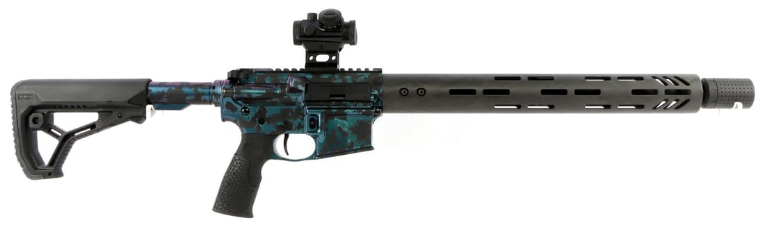 CUSTOM AM-15 ANDERSON RECEIVER SEMI AUTO RIFLE: Custom semi-automatic rifle with an AM-15 Anderson Manufacturer lower and upper multi-caliber receiver chambered in 5.56. Rifle features a custom barrel, one magazine, a Daniel Defense pistol grip, a