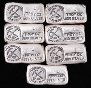 LOT OF 7 1 OZT FINE SILVER PROSPECTOR BAR INGOT
