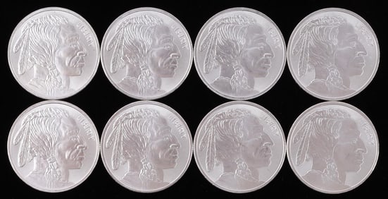 LOT OF 8 1 OZT .999 FINE SILVER BUFFALO ROUNDS