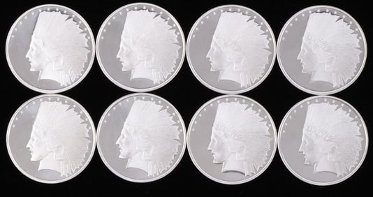 8 SILVER 1 OZT .999 FINE BUFFALO ROUNDS.