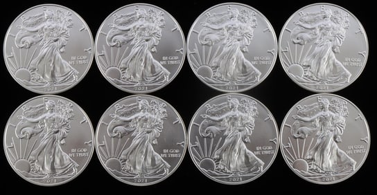 8 2021 SILVER BU AMERICAN EAGLE COIN LOT