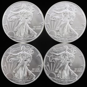 4 2021 BU SILVER AMERICAN EAGLE 1 OZT COIN LOT
