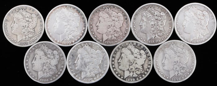 9 MORGAN SILVER DOLLAR COIN LOT