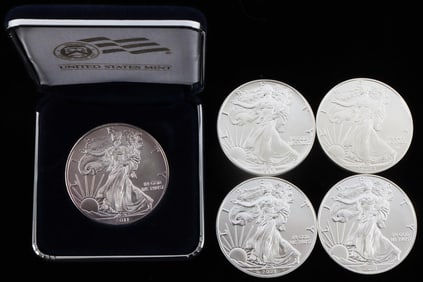 5 .999 FINE AMERICAN EAGLE SILVER COIN LOT