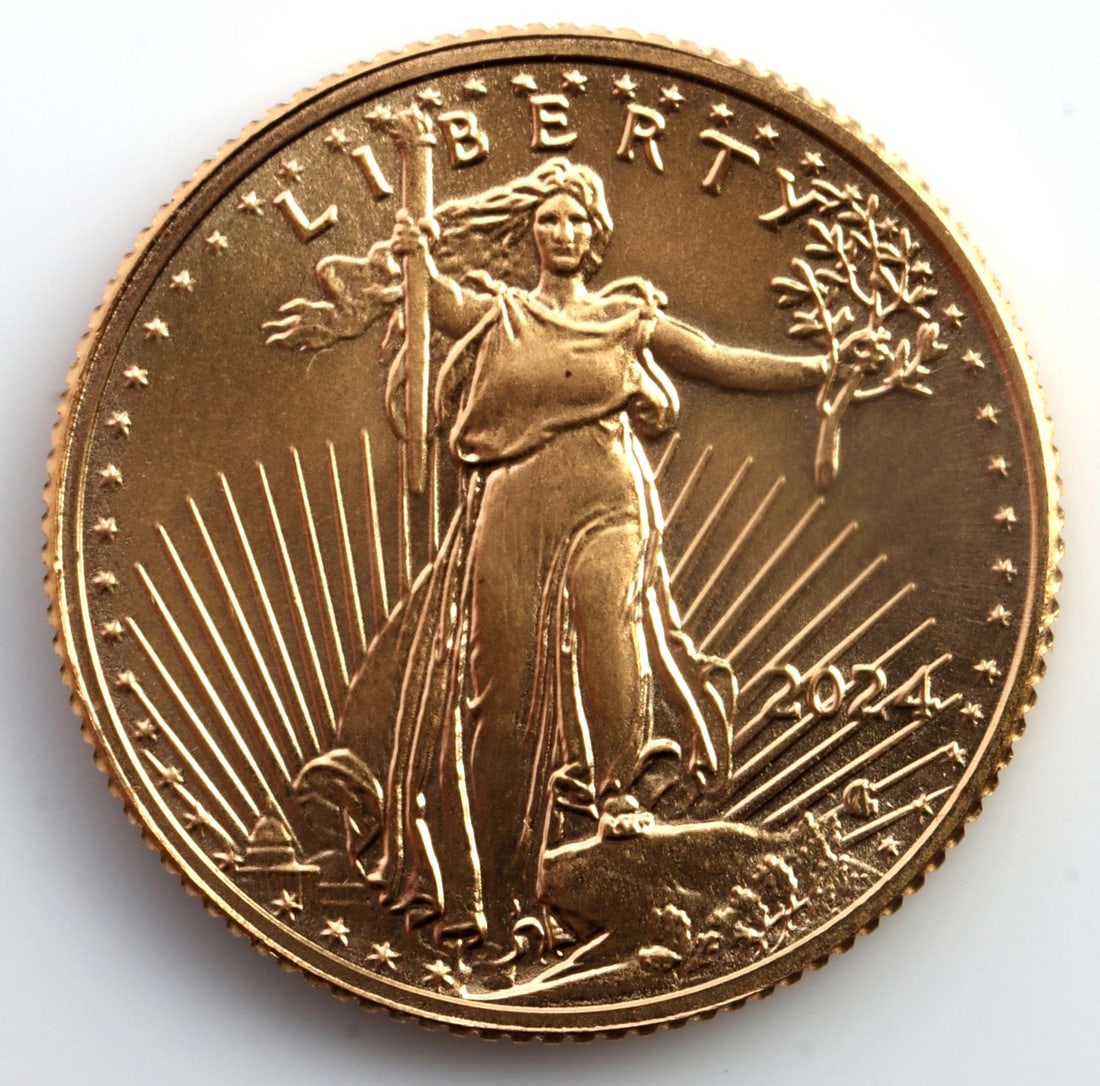 2024 1/10 OZT GOLD AMERICAN EAGLE BU COIN: Brilliant uncirculated, electronically tested. This lot has a reserve.