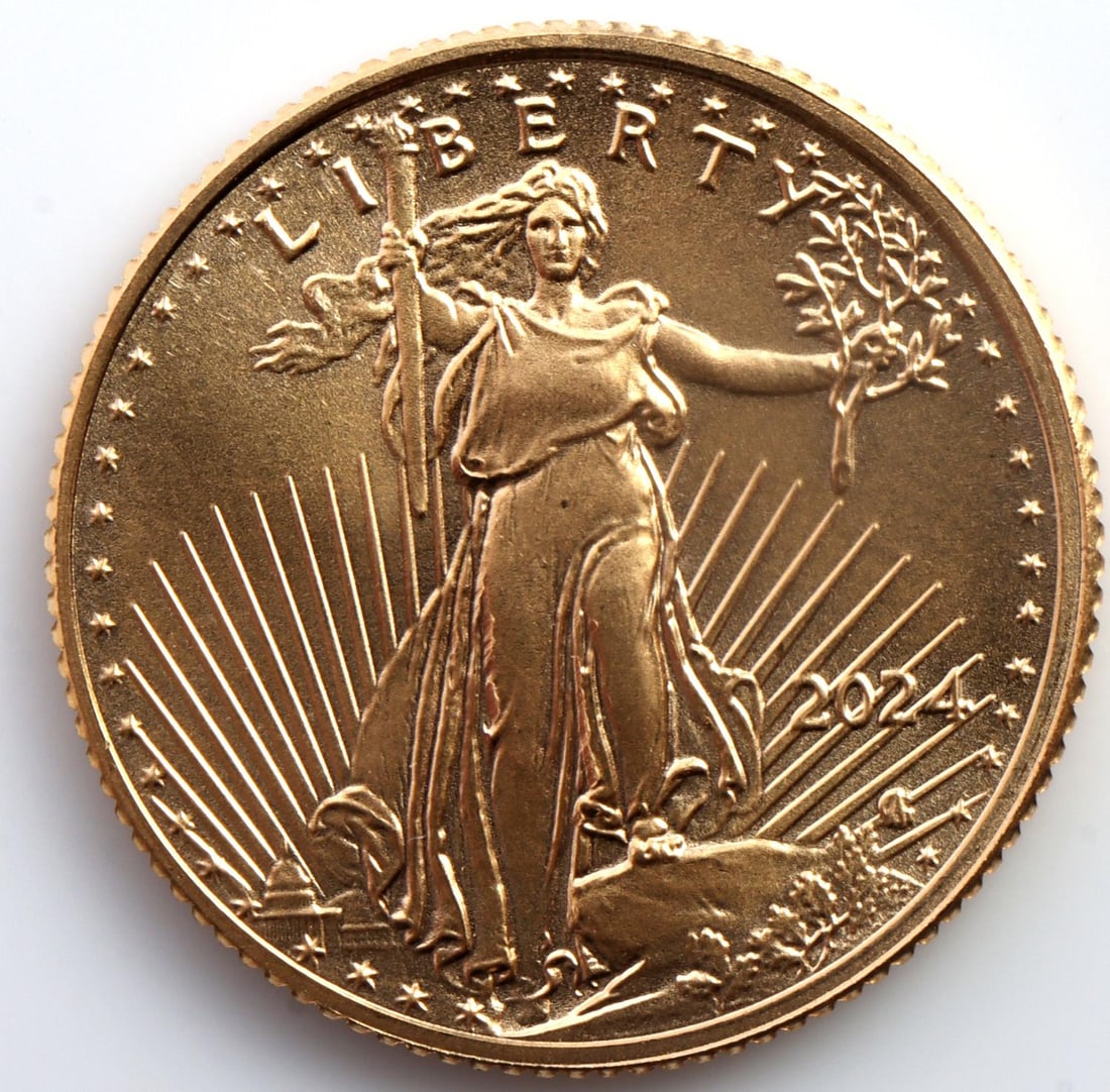 2024 GOLD 1/10 OZT AMERICAN EAGLE COIN BU: Brilliant uncirculated, electronically tested. This lot has a reserve.