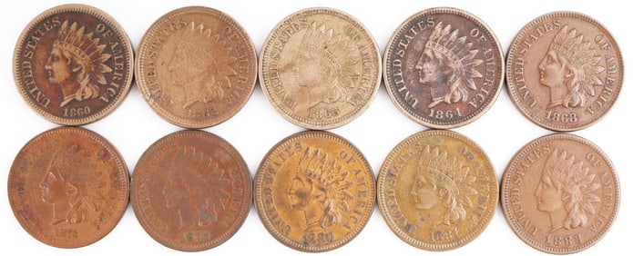 XF UNC INDIAN CENT LOT 1860 61 62 63 1873 1879 83