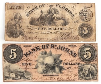 2 FLORIDA BANK NOTE LOT TALLAHASSEE ST JOHNS BANK