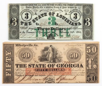 GEORGIA & LOUISIANA CONFEDERATE OBSOLETE BANKNOTE