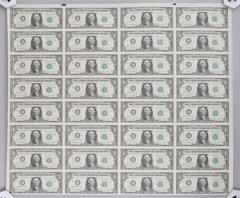 UNCUT SHEET OF 32 $1.00 SERIES 2009 FRN CURRENCY