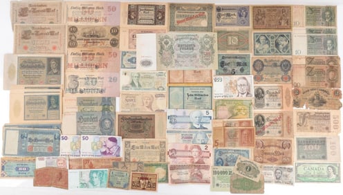 67 WORLD & U.S. OBSOLETE BANKNOTE CURRENCY LOT