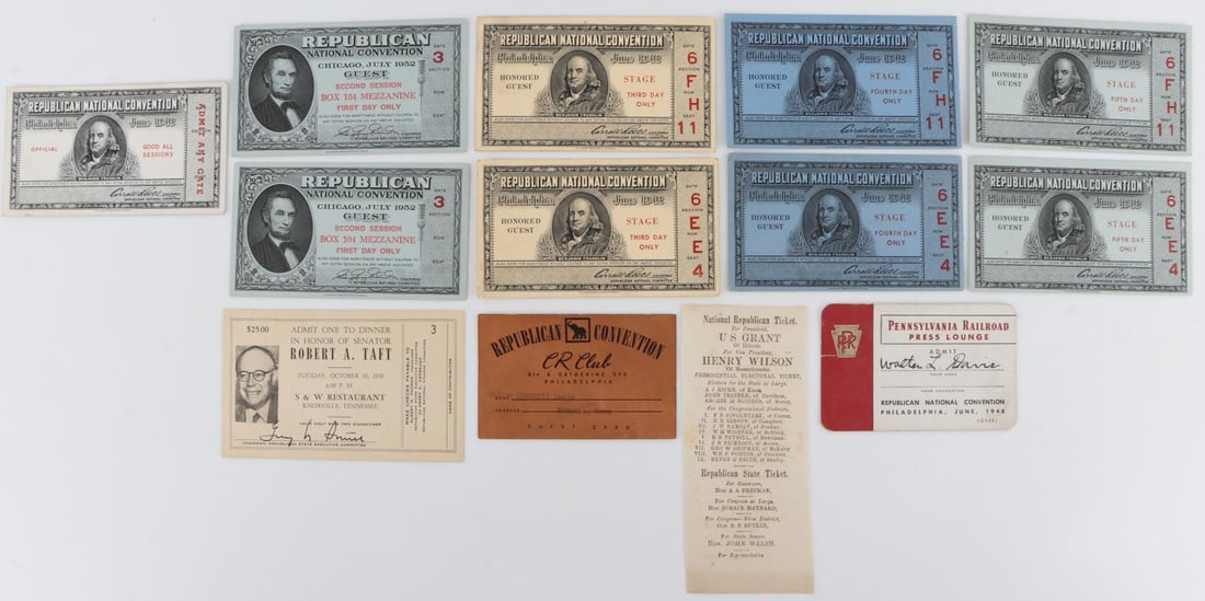 U.S.GRANT & WILSON TICKET & OTHER REPUBLICAN CONV.: Grant and Wilson 1872 republican ticket, and later convention ephemera.