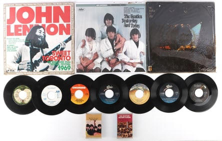LOT BEATLES LD VINYL CASSETTE + BUTCHER REPRO