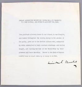 WINSTON CHURCHILL SIGNED AUTOGRAPH SO FEW SPEECH