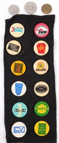 12 DIFFERENT RAILROAD TRAIN PINBACK BUTTON & TOKEN