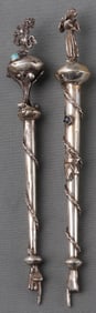 2 ANTIQUE RUSSIAN JEWISH SILVER TORAH YAD POINTERS
