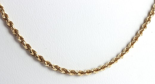 14K YELLOW GOLD ROPE CHAIN NECKLACE 18 INCH