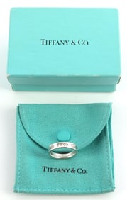 TIFFANY & CO STERLING SILVER BAND RING W BAG & BOX