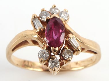 14K YELLOW GOLD RUBY DIAMOND RING SIZE 4