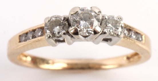 14K YELLOW GOLD DIAMOND PAST PRESENT FUTURE RING