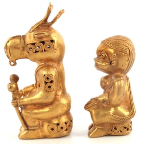 2 COLUMBIA TAIRONA TUMBAGA GILDED STATUETTE LOT