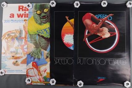 VINTAGE SPEEDO SWIMMER ADVERTISING POSTER LOT OF 4