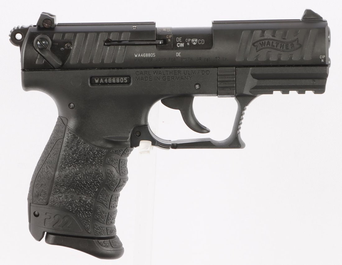 WALTHER P22Q BLACK .22LR SEMI AUTOMATIC PISTOL NIB: New in box. Model #5120700. UPC:723364214547. Comes with two (2) magazines, tools, an extra grip, a lock, and the owner's manual. FFL required for transfer. No international shipping. Know your state 