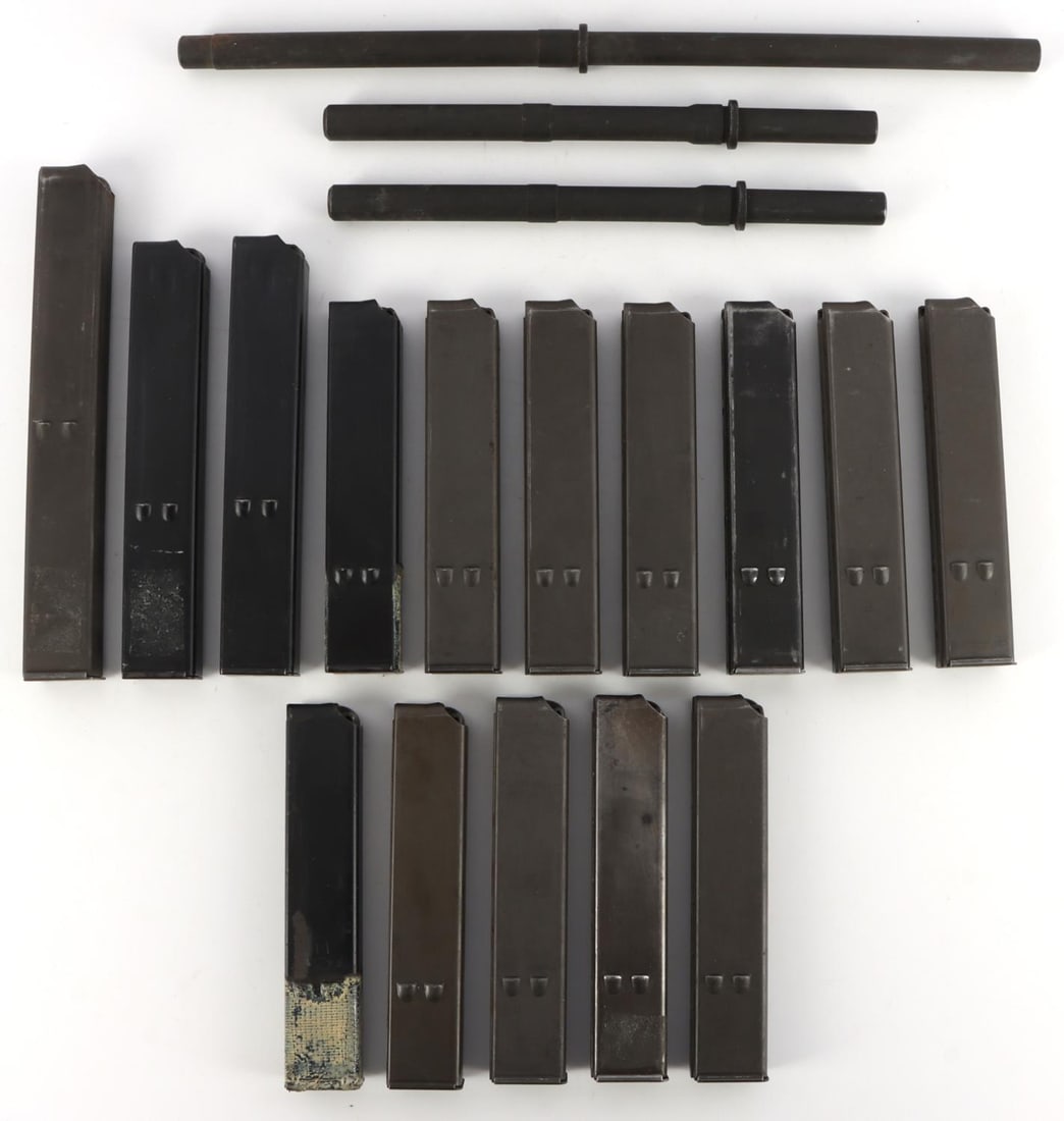 COLD WAR ERA EASTERN BLOC GUN MAGAZINES: Includes 15 magazines and three barrels from unknown weapons.