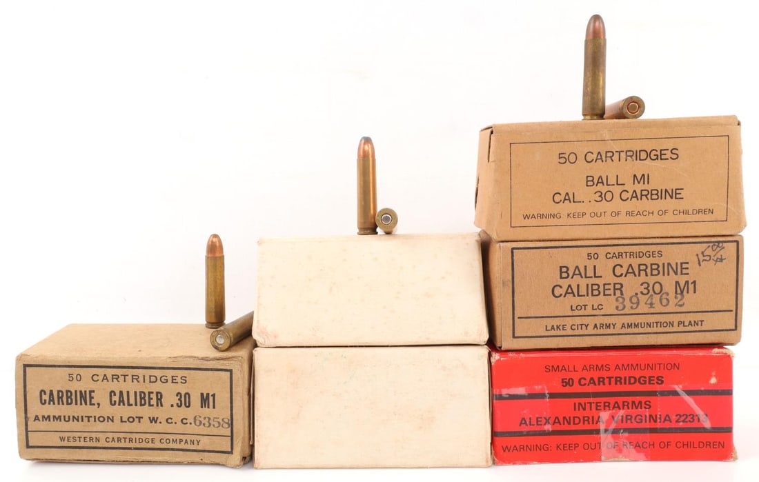 280 ROUNDS OF .30 CALIBER M1 CARBINE AMMUNITION: All boxed with one of 30 rounds