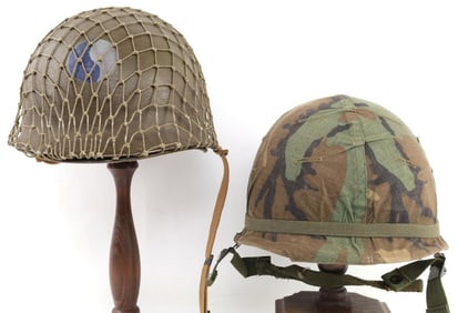 2 KOREA & VIETNAM ERA US ARMY M1 COMBAT HELMET LOT