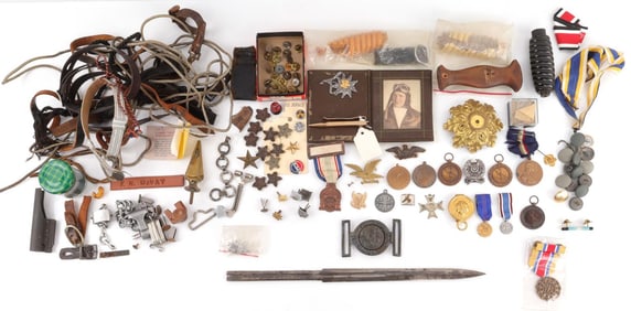 BIG LOT OF MILITARY MEDALS DAGGER PARTS U.S GERMAN