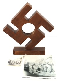 WWII G.I BRINGBACK WOOD SWASTIKA WITH PHOTOGRAPH