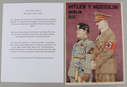 WWII HITLER & MUSSOLINI BLUE DIVISION RATION CARD