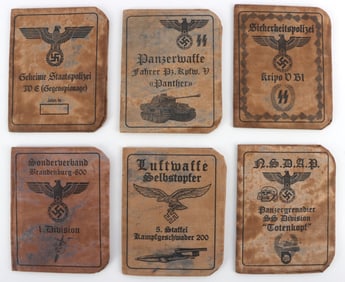 6 WWII GERMAN SS BUZZ BOMB PANZER AUSWEIS LOT