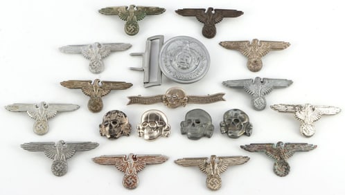 WWII GERMAN THIRD REICH VISOR TINS & BELT BUCKLE